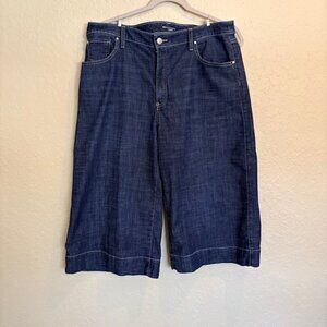 Chico's 2.5 Womens Cropped Jeans Large Dark Wash Blue Denim Wide Leg Stretch EUC